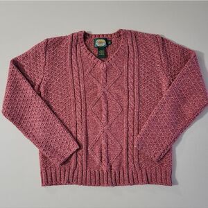Cabela's Women's Red Marbled Cable-knit V-neck Pullover Long Sleeve Sweater